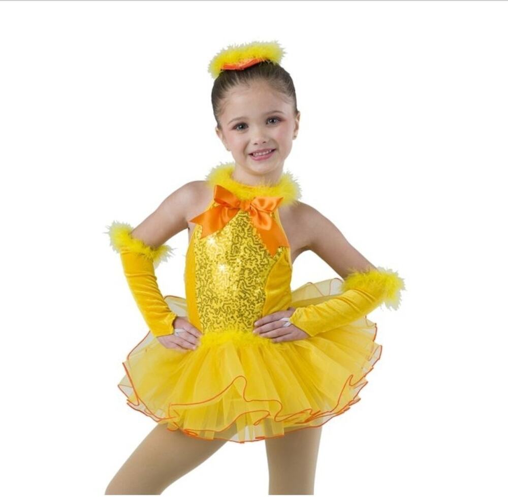 Laylas Yellow Sequin Disco Duck Dance Costume Dress Tutu Child Size MC